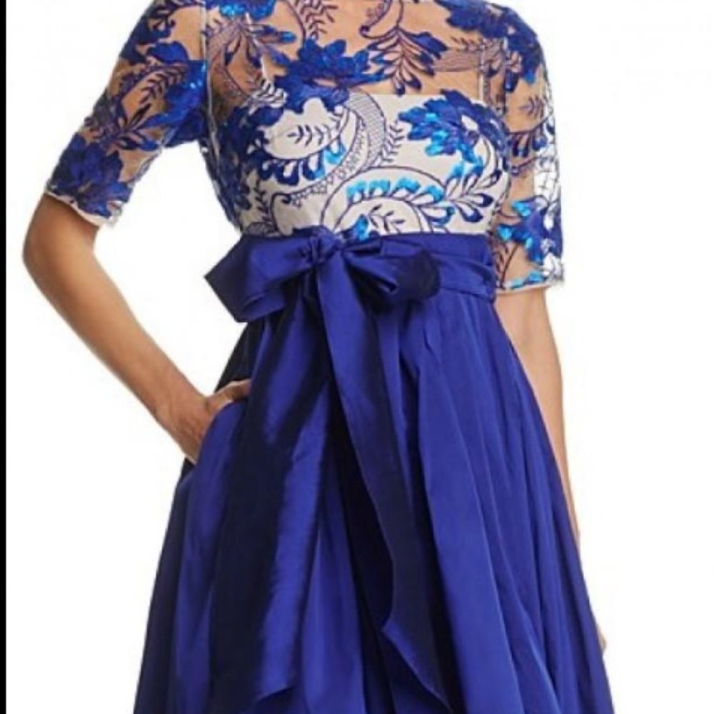 Adrianna Papell Three Quarter Sleeve High Low Gown